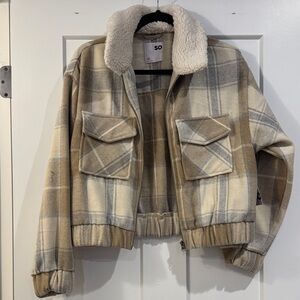 Plaid Sherpa-Lined Cropped Jacket